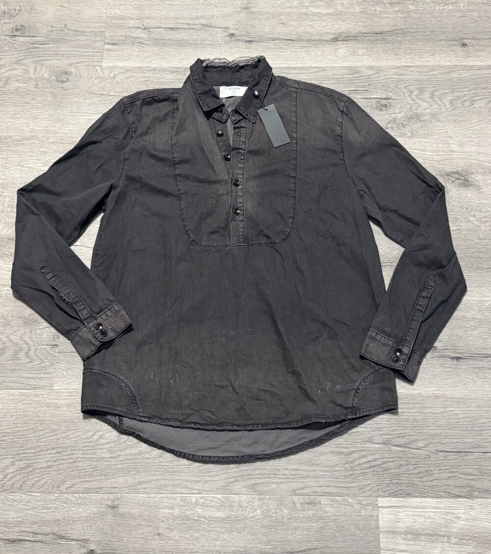 NWT One Teaspoon Man Sz M Denim Pull On Shirt Black Metal Distressed